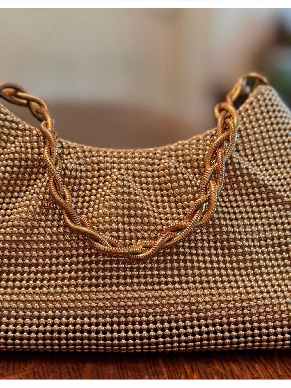Whiting & Davis Gold Mesh Evening Clutch with Chain Handle